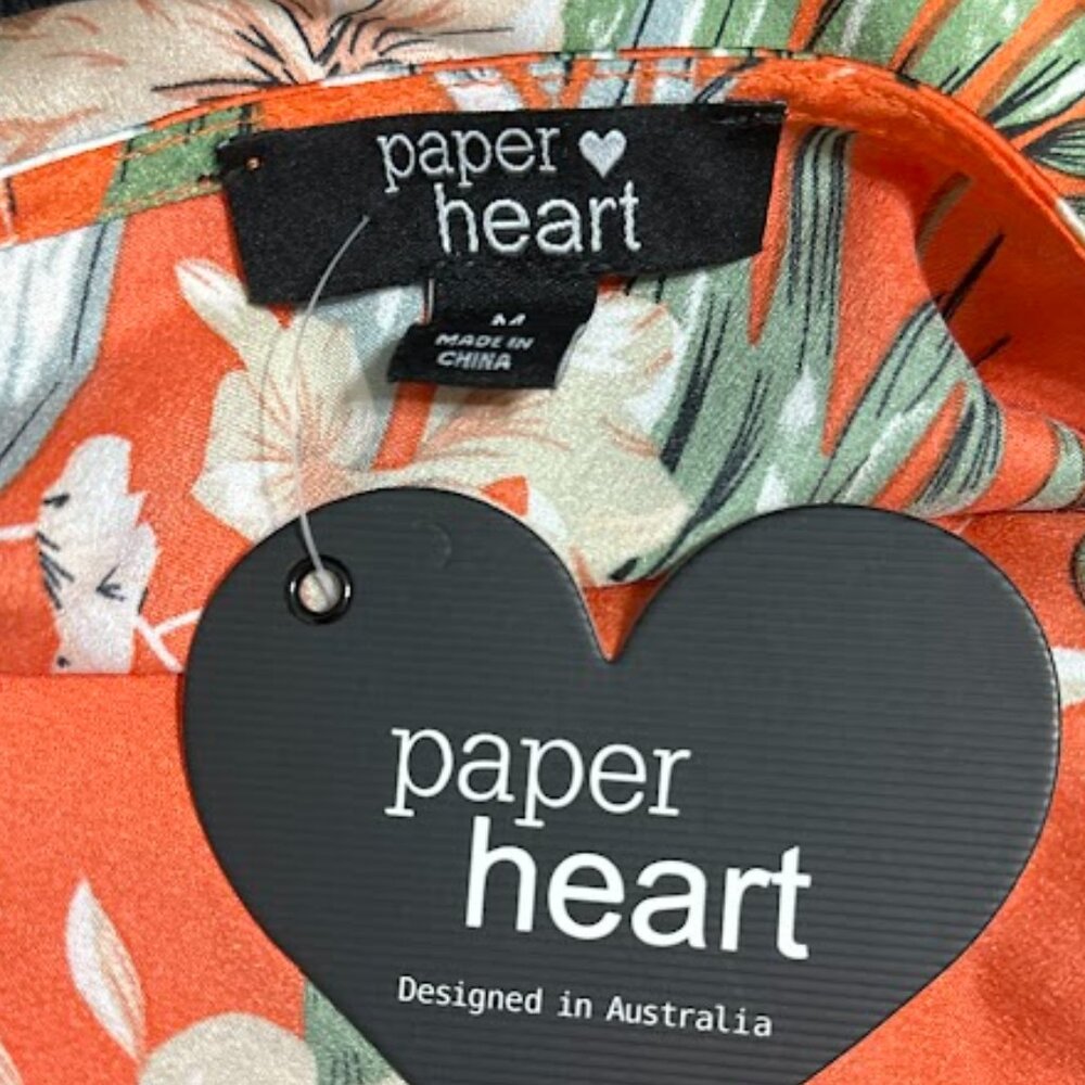 Paperheart Orange Floral Tropical Satin Dress Size: M - Picture 4 of 7